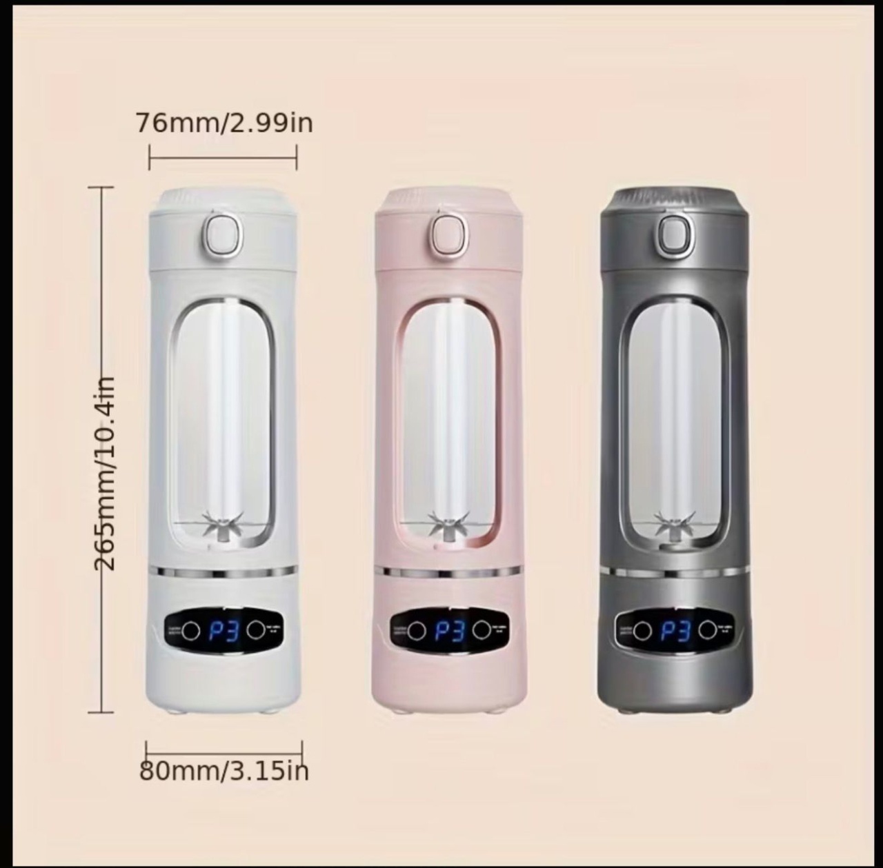 Blender portabil USB pentru smoothie, 12 lame inox, afisaj digital, gri 5