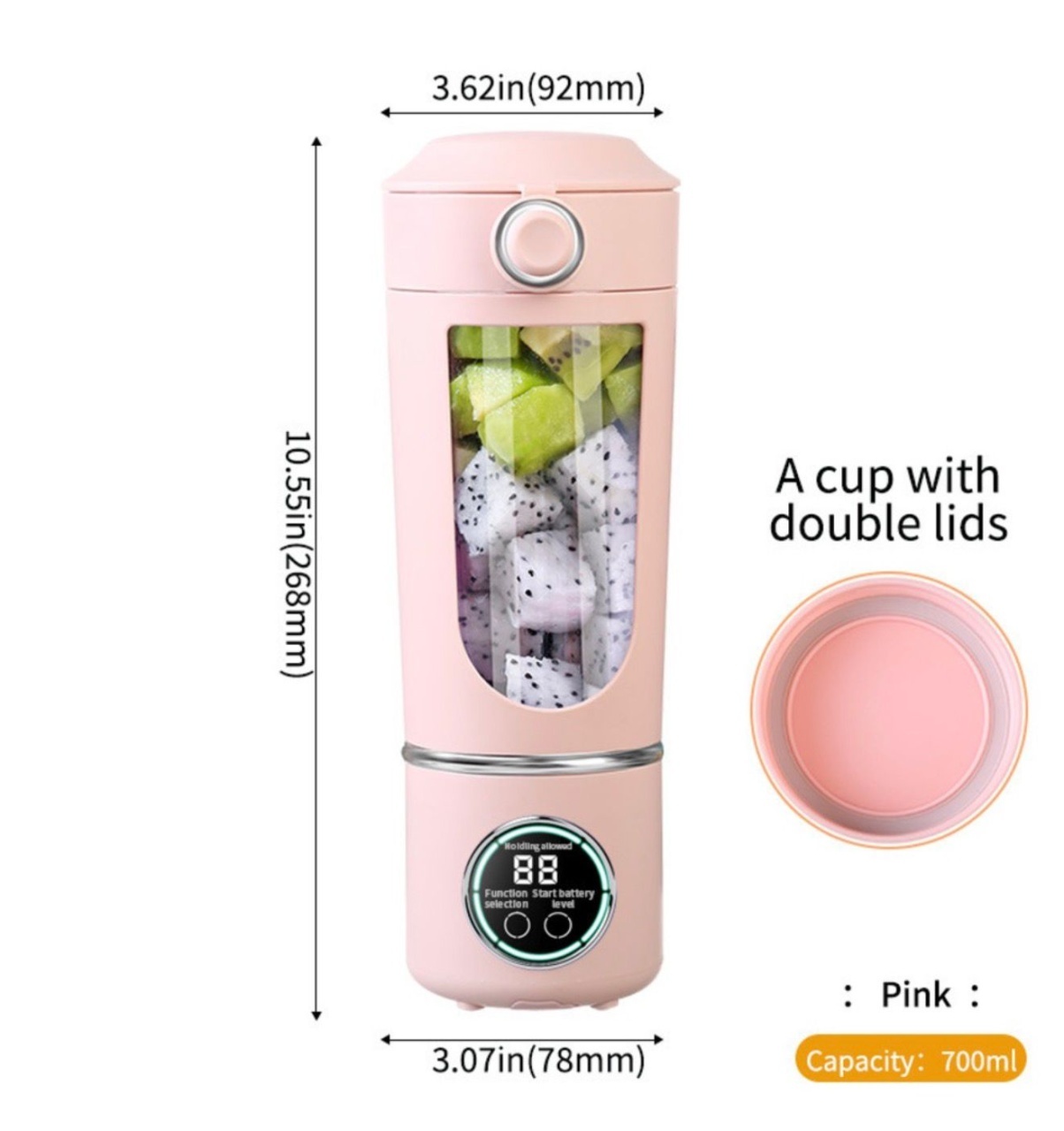 Blender portabil wireless 700ml cu 12 lame, 4 viteze si incarcare USB Type-C, roz 2