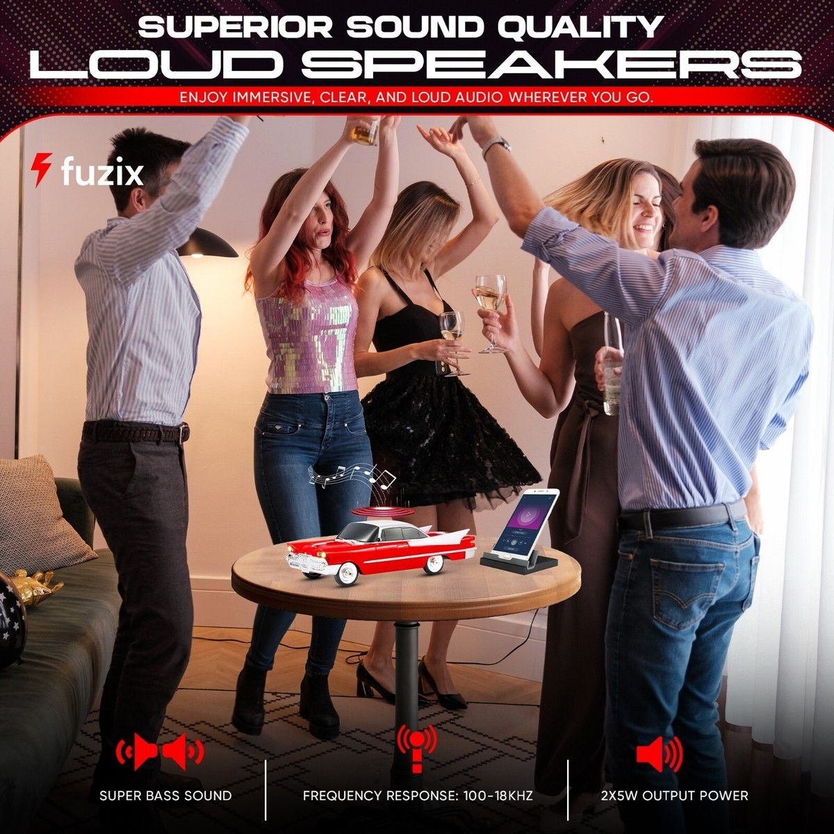 Boxa portabila Bluetooth masina retro, radio FM, USB, TF, AUX, LED, Type-C, rosu 5