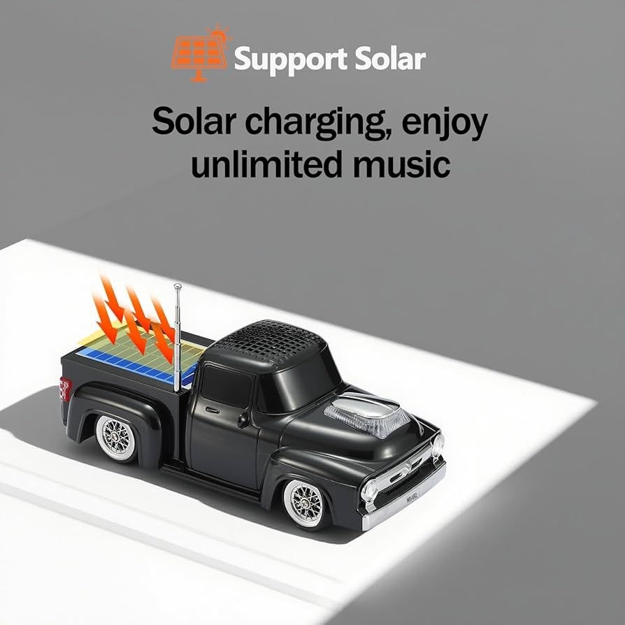 Boxa portabila Bluetooth masina vintage, radio FM, panou solar, USB, TF, lumini LED, negru 3