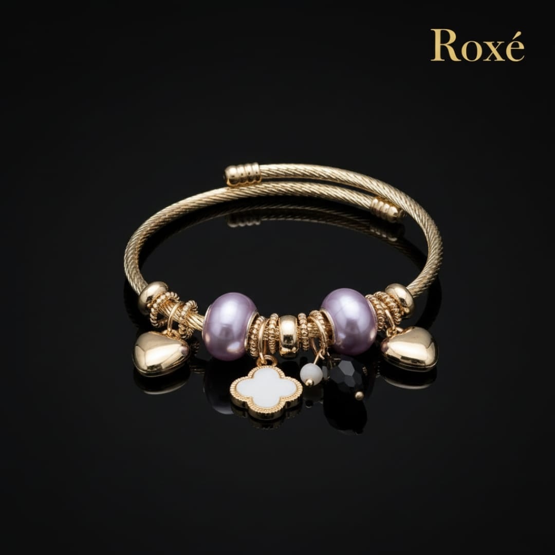 Bratara dama ROXE aurie cu charmuri elegante si pandantive moderne, stil fashion 2