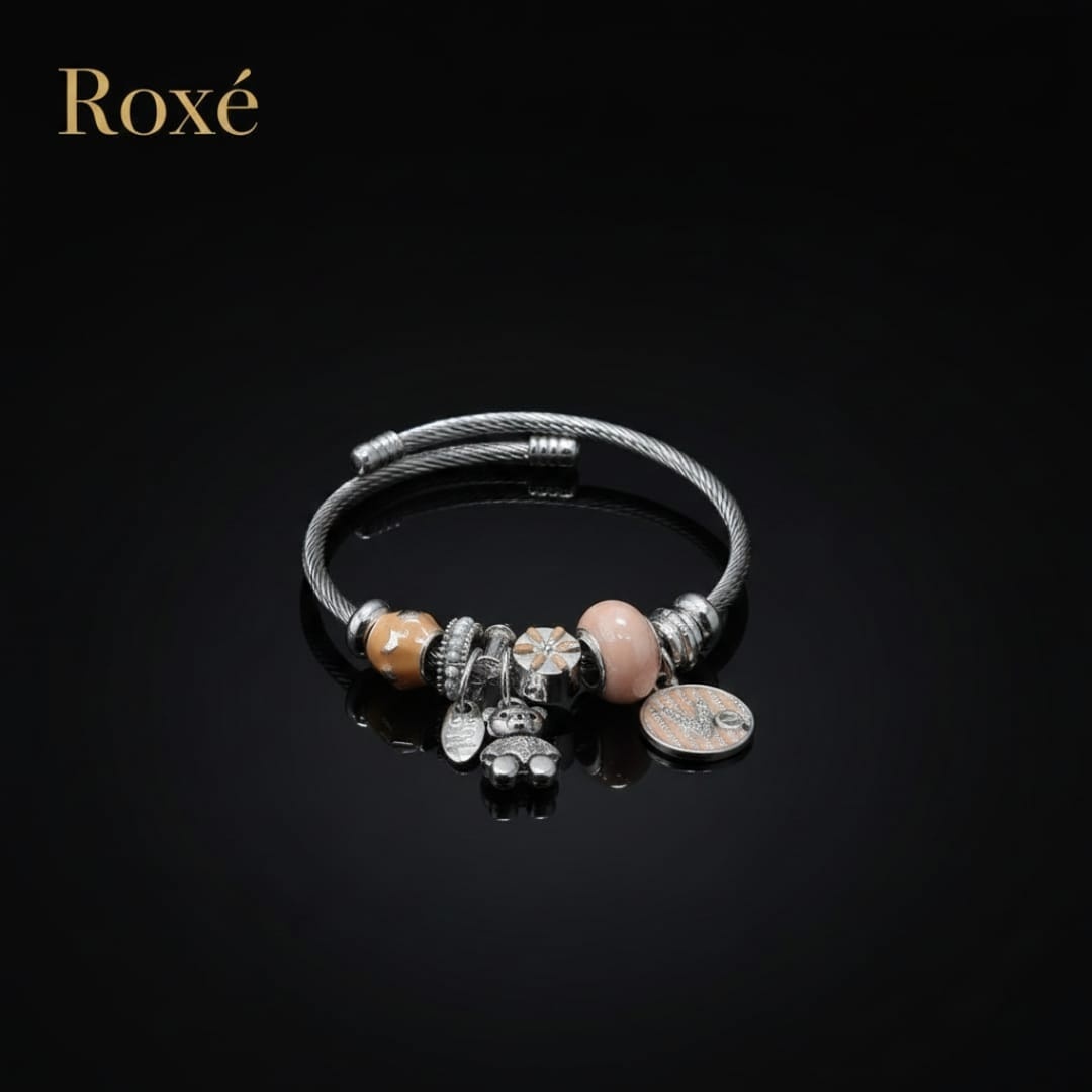 Bratara ROXE argintie cu ursulet charmuri elegante dama cadou stil modern 3