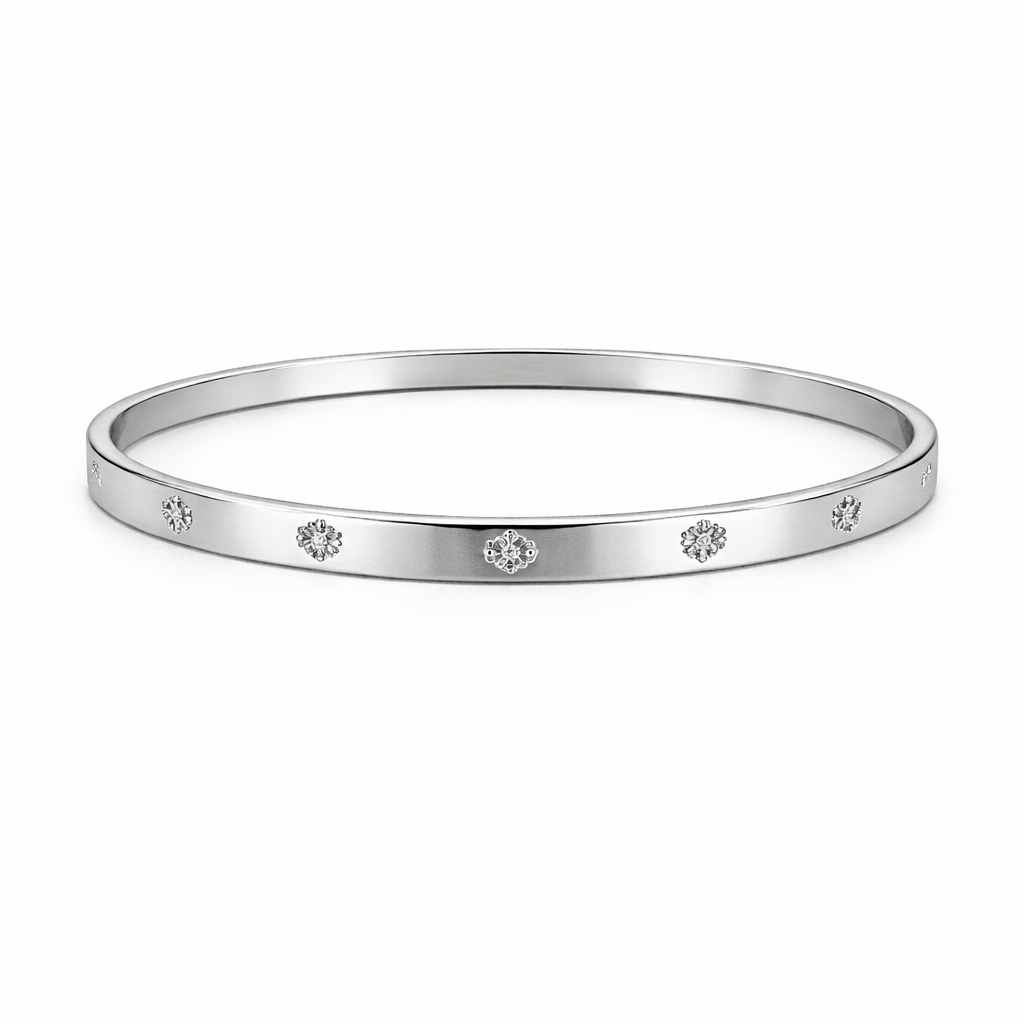 Bratara ROXE argintie rigida cu cristale discrete design elegant inchizatoare fixa 2