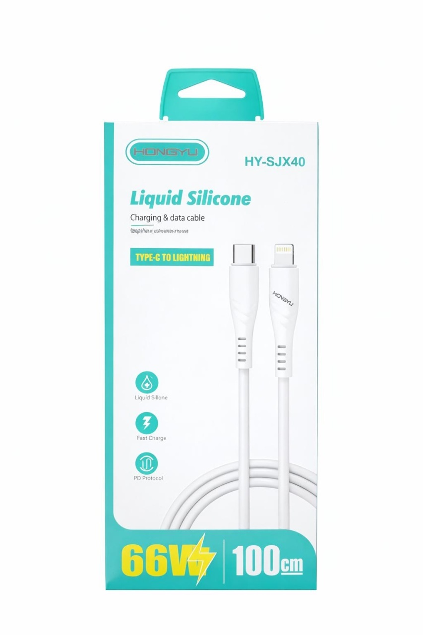 Cablu de incarcare si date USB-C Lightning Hongyu HY-SJX40, 66W, 1m, fast charge, alb 3