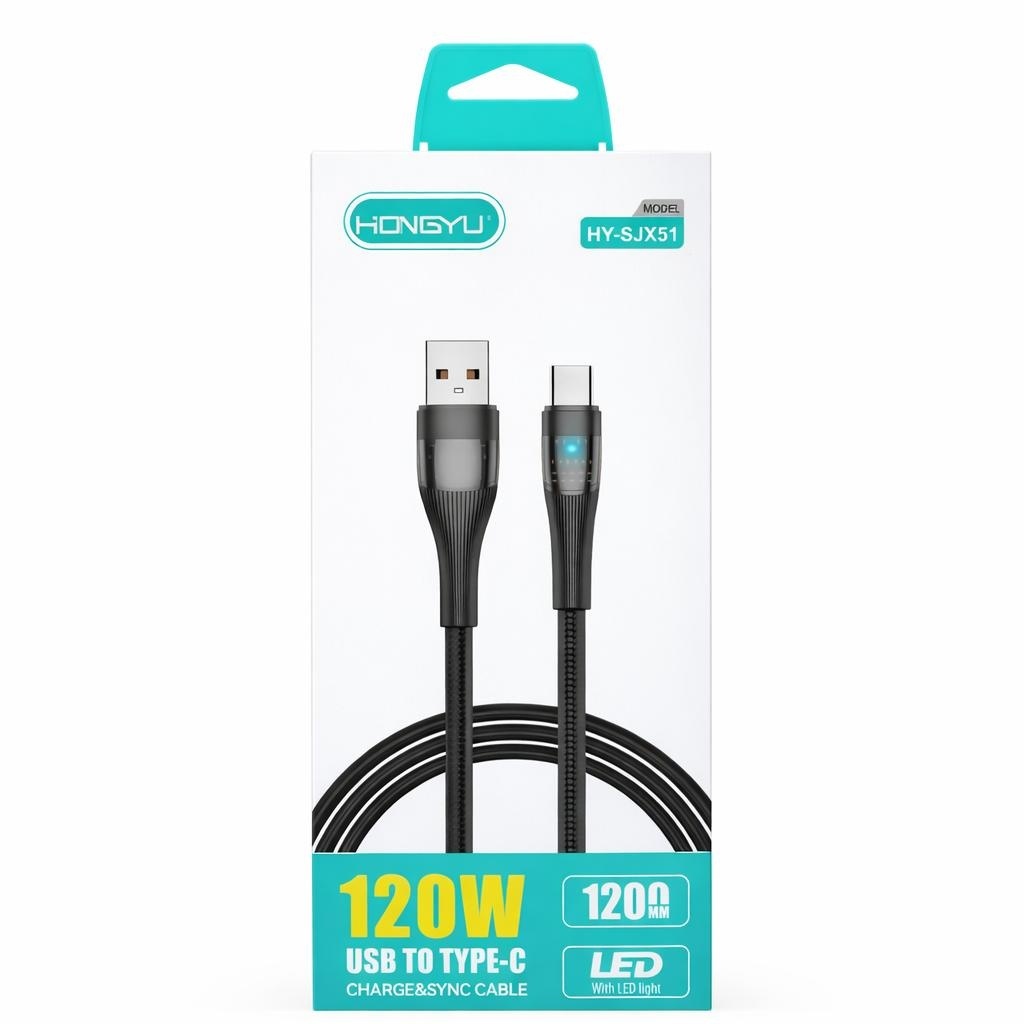 Cablu incarcare USB la Type-C 120W cu LED, incarcare rapida si transfer date, model HY-SJX51