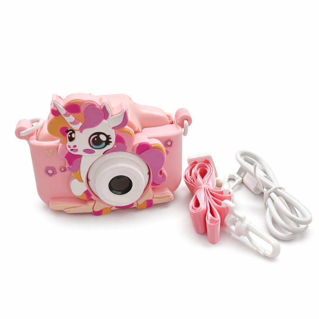 Camera foto copii unicorn roz, digitala, cu snur si cablu incarcare, 6+ ani