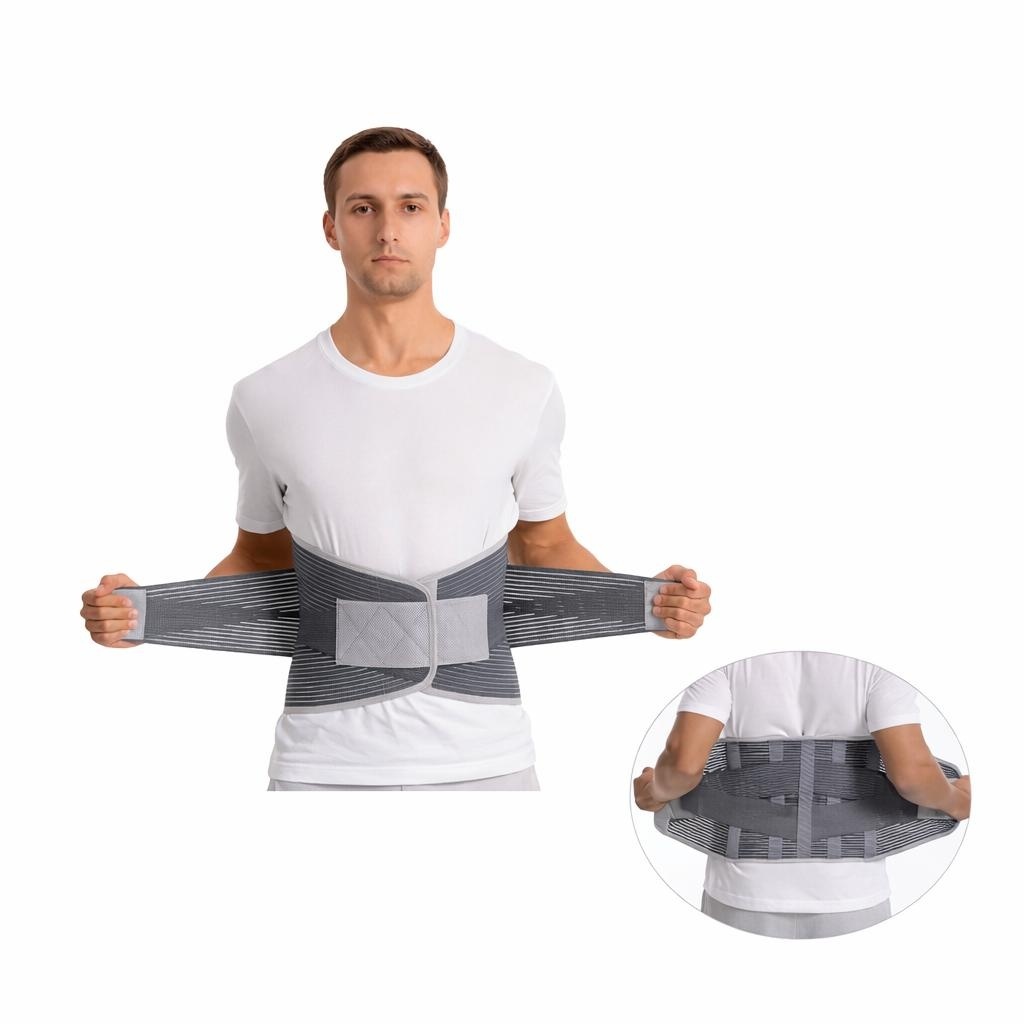 Centură lombară ortopedică, Suport Lombar, Unisex, Culoare Gri, Material Elastic