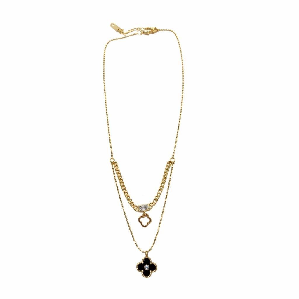 Colier auriu Roxé tip stratificat cu simbol negru și detalii elegante, 42+5 cm 2