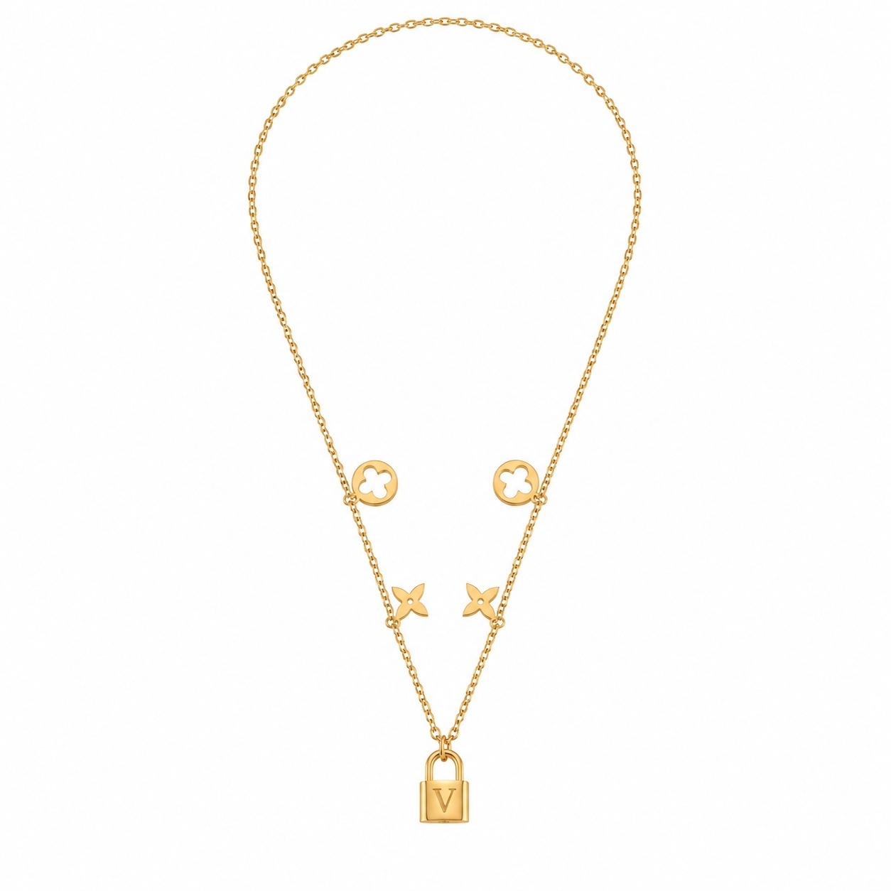 Colier ROXE Golden Lock Elegance – lanț dublu cu simboluri și pandantiv lacăt, design premium, 45 cm 4