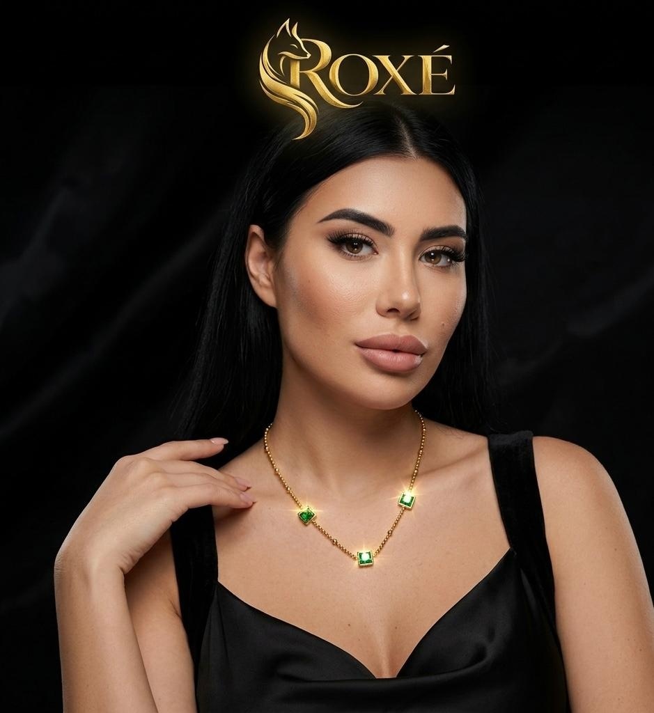Colier ROXE Luxury Golden Chain cu pietre verzi smarald, design elegant, 45 cm 2