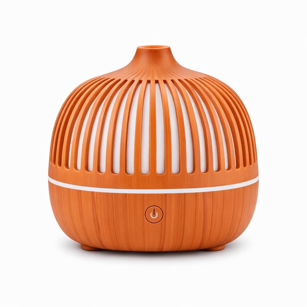 Difuzor aromaterapie cu ultrasunete, umidificator aer cu iluminare LED, design lemn, Wenge