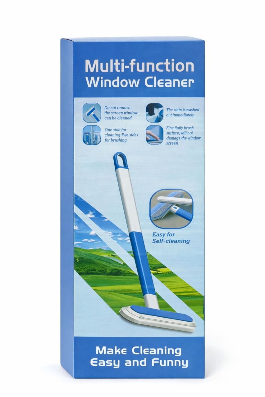 Dispozitiv multifunctional de curatat geamuri, telescopic, plastic, albastru cu alb 3