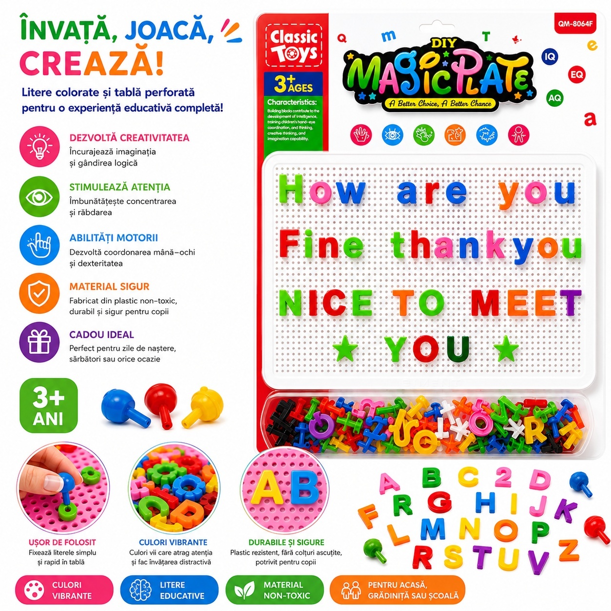 Joc Educativ cu pioni, cu Litere și Tablă Albă pentru Copii 3+ Ani 2