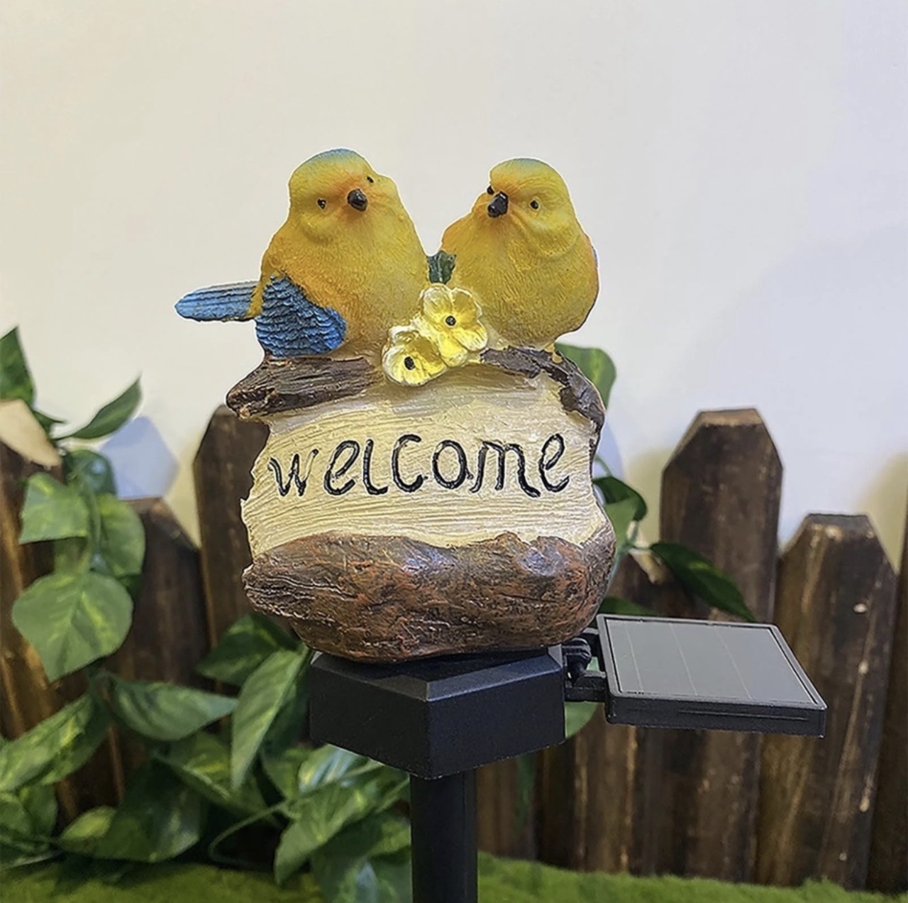 Lumină solară decorativă pentru grădină, plastic, cu semn 'Welcome', păsări colorate, 9.5 x 12.5 x 39.3 cm 5