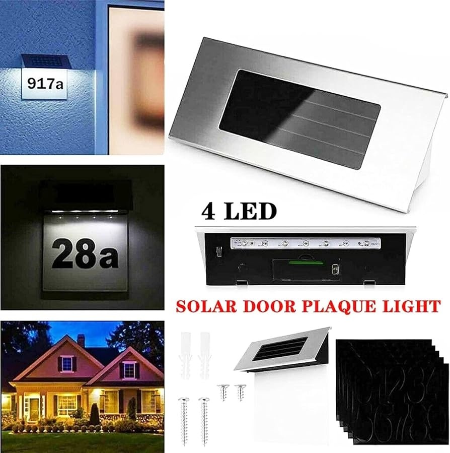 Lumină solară LED pentru număr de casă, plastic alb, 24x18 cm, cu autocolante incluse 3