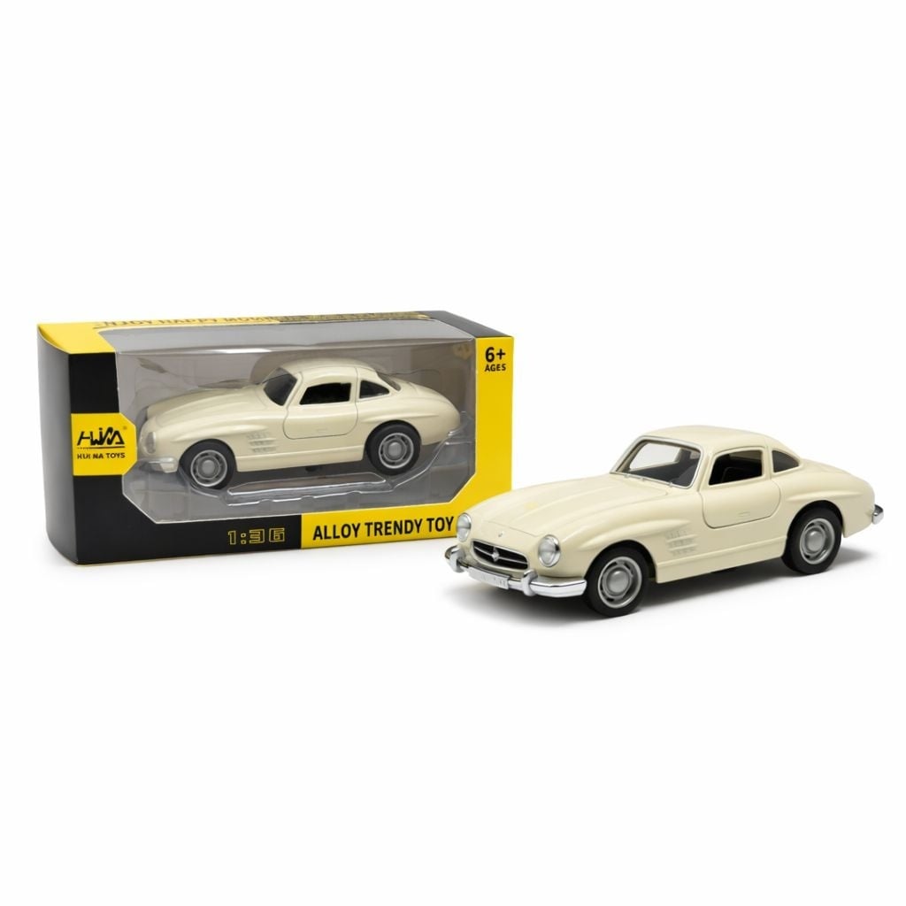 Masinuta metalica retro coupe alb laptos, model clasic 15 cm