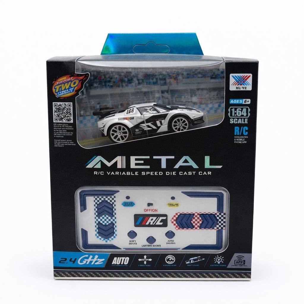 Masinuta RC metalica 1:64 alba cu control telefon si telecomanda 2.4GHz 3