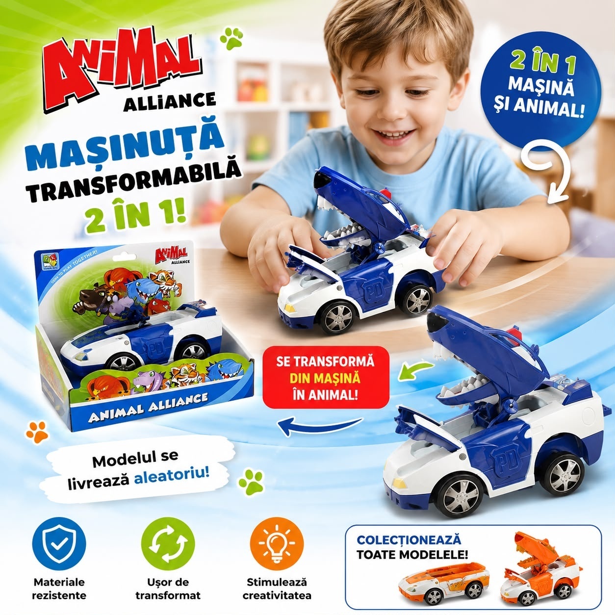 Mașinuță Transformabilă 2 în 1 Animal Alliance – Se Transformă în Animal, Model Aleatoriu 3
