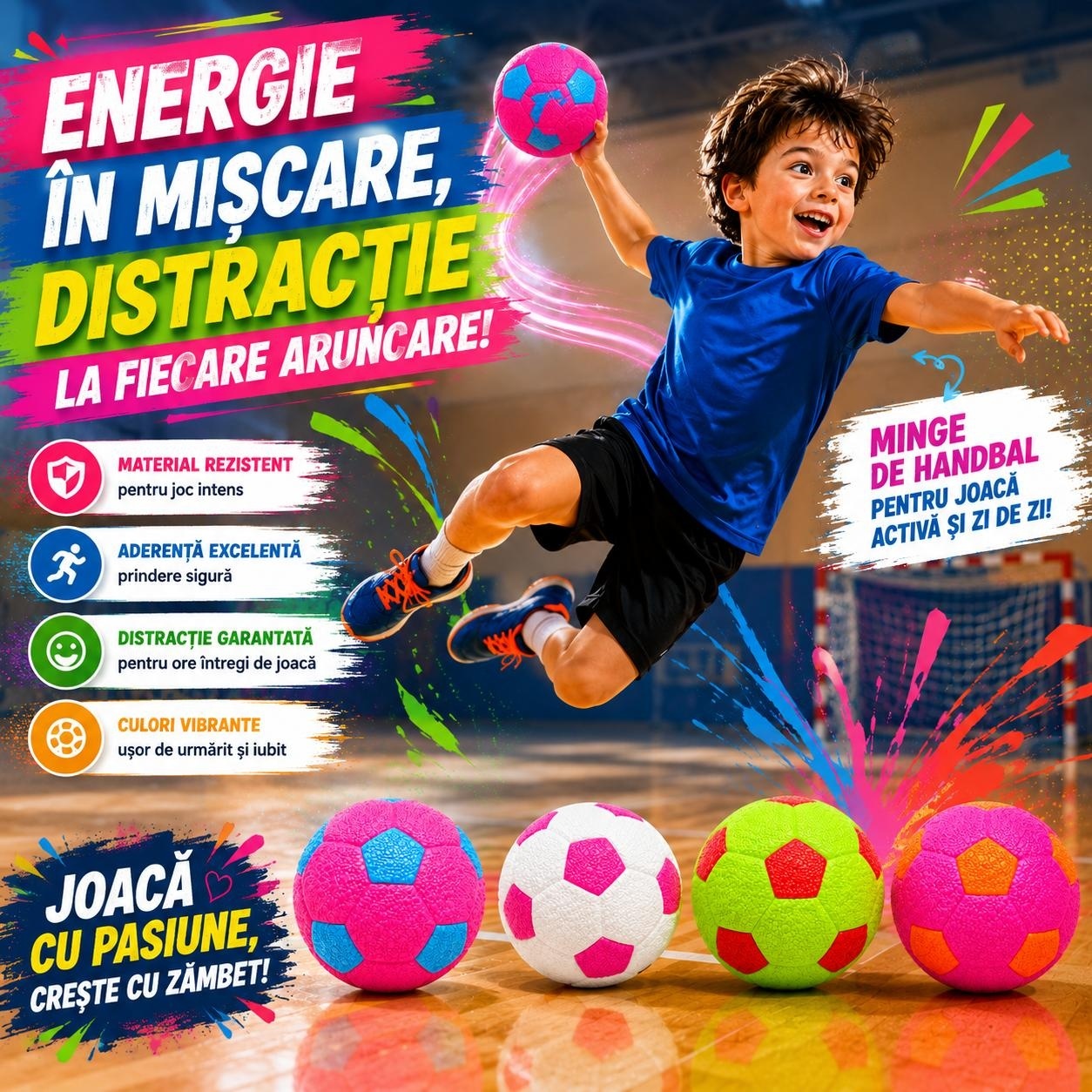 Minge Handbal Nr. 2 Colorată pentru Copii și Antrenament - Aderență Excelentă și Material Rezistent 2