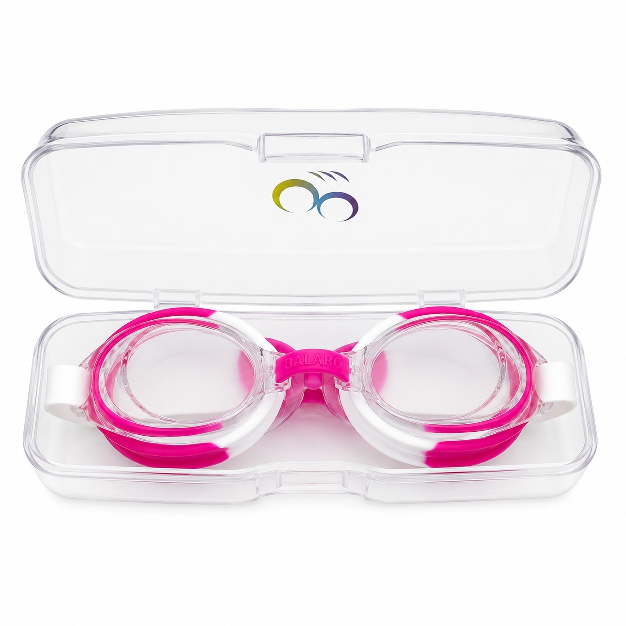 Ochelari de inot copii roz-alb, reglabili, cu dopuri urechi silicon transparent