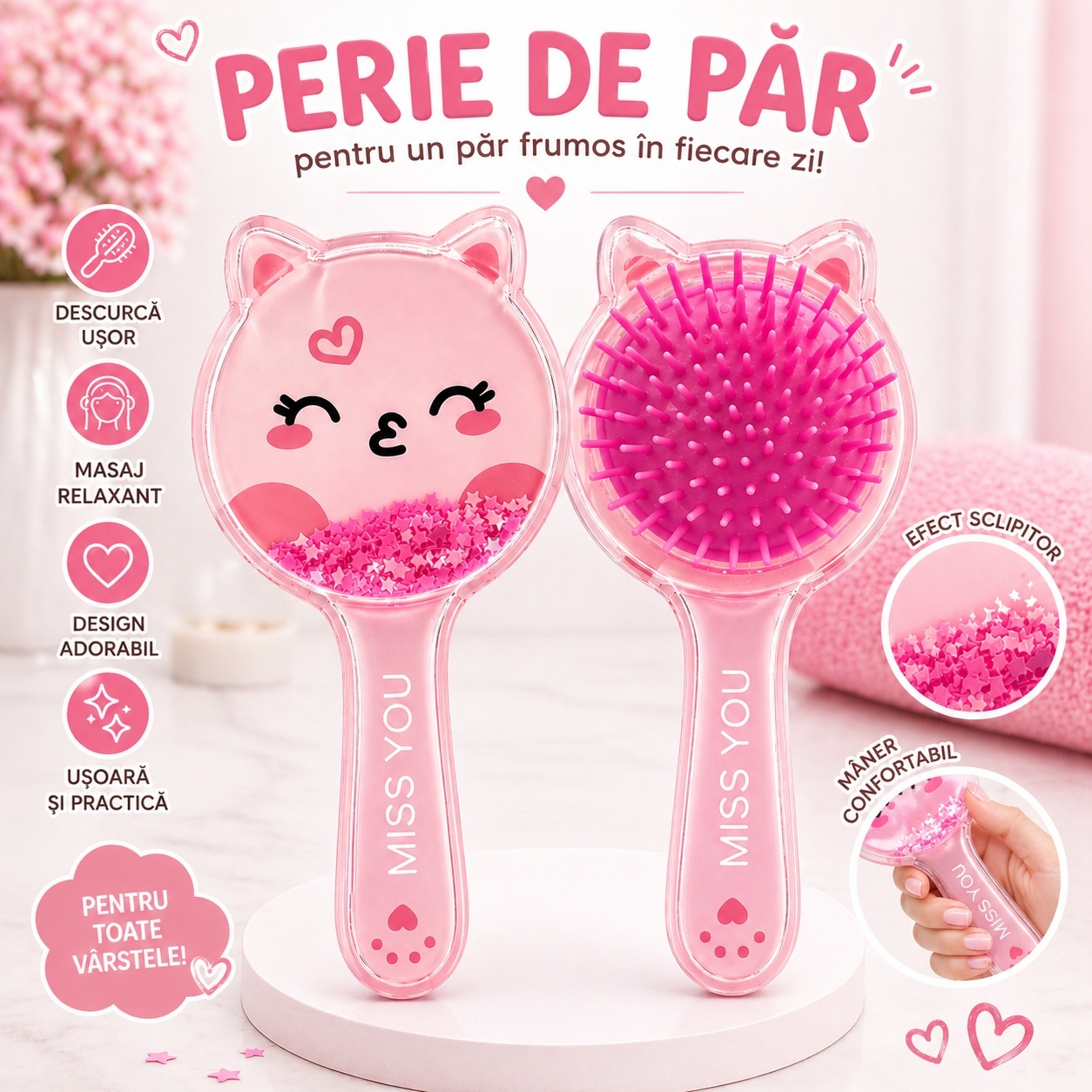 Perie de Păr, 15cm, model dragut cu stelute – Diverse Modele 3