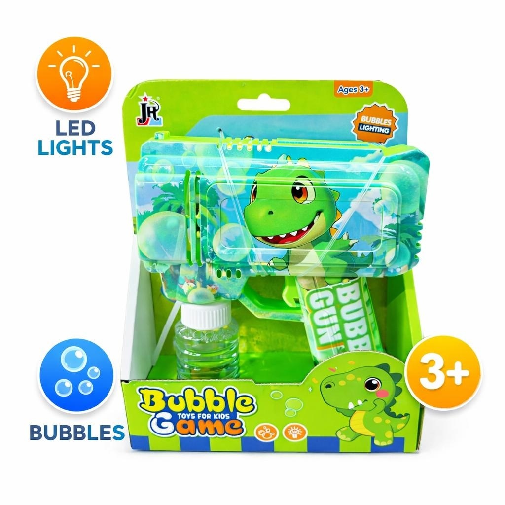 Pistol cu baloane model cu dinozaur dragalas, lumini LED, verde, 19,5 cm