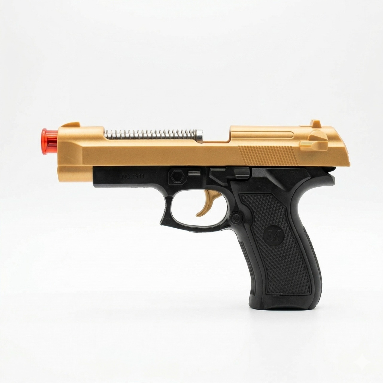 Pistol jucarie electric 20 cm auriu, cu lumini si sunet
