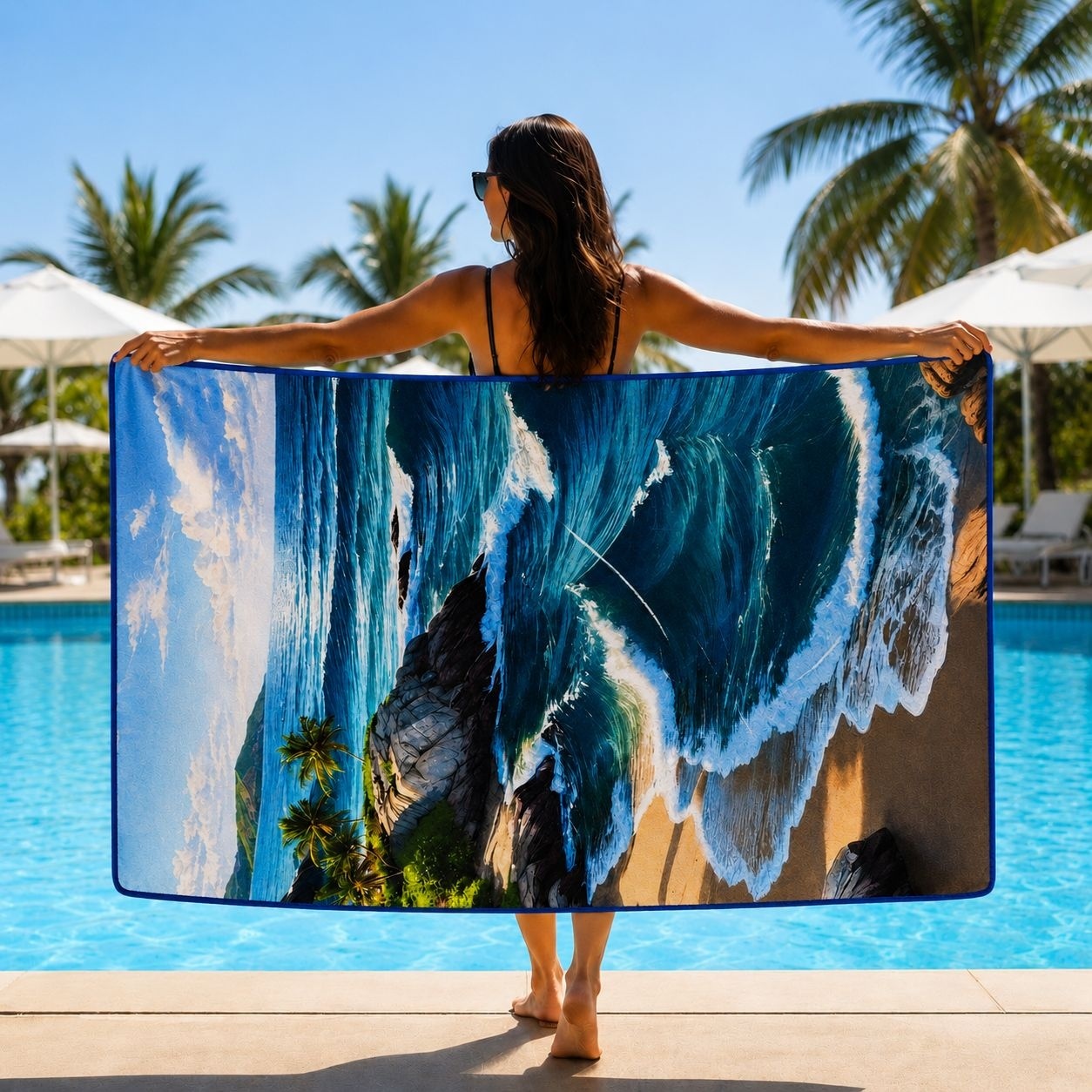 Prosop de Plajă cu Peisaj Tropical și Valuri Oceanice 88x180 cm – Design Exotic 3