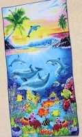 Prosop de Plajă Delfini 90x170 cm – Microfibră Premium cu Delfini și Peisaj Tropical 2