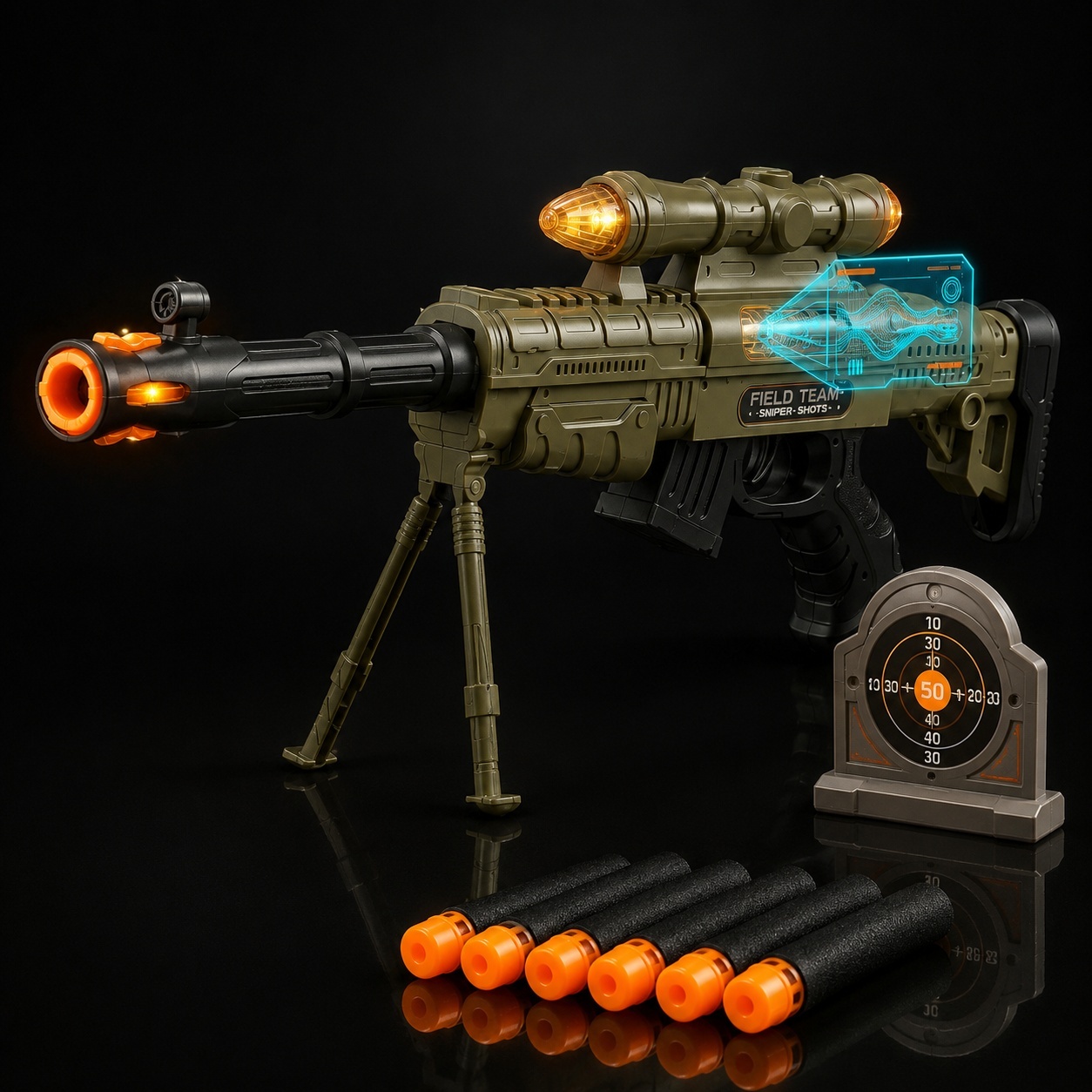 Pusca jucarie electrica cu luneta si bipod , 60 cm, cu lumini si sunet, model sniper 2