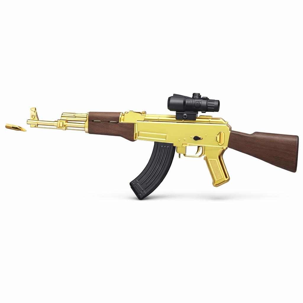 Pusca jucarie electrica model AK stil realist cu ejectare cartuse si luneta 123 cm 2