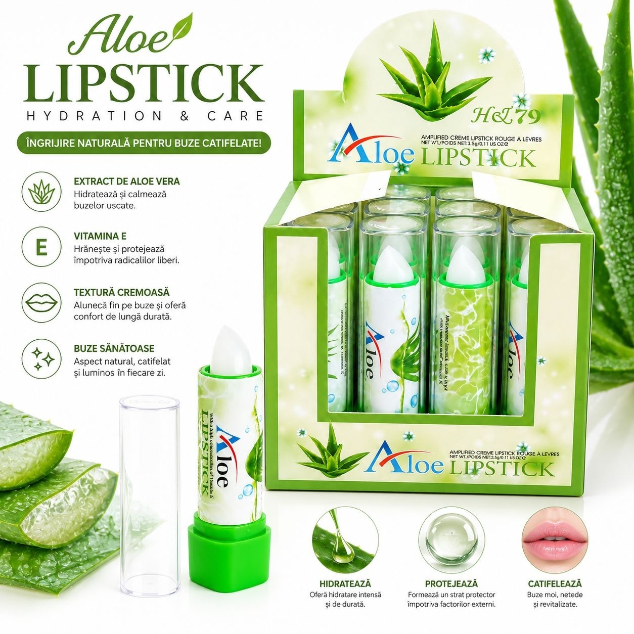 Set 12 Balsam de Buze cu Aloe Vera și Vitamina E – Hidratare Intensă și Îngrijire Naturală 3