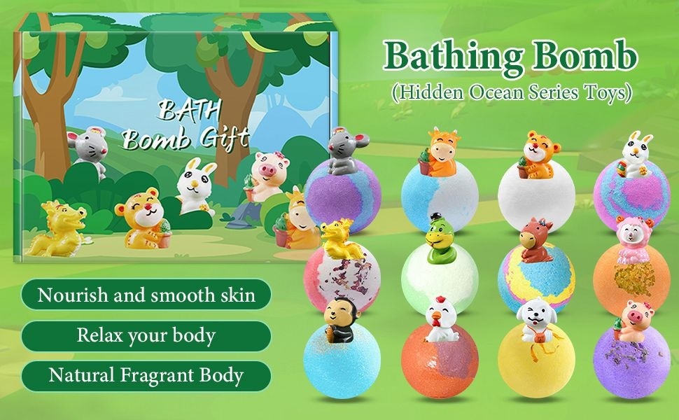 Set 12 Bile Efervescente de Baie pentru Copii cu Figurine Surpriză – Bombe de Baie Colorate cu Animăluțe 5