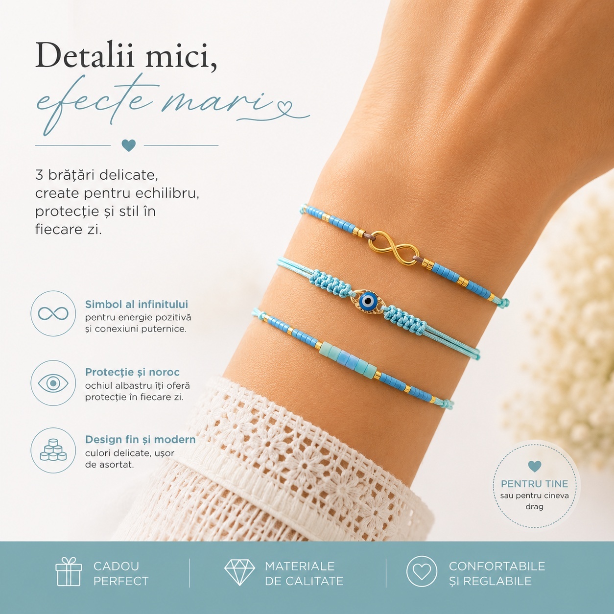 Set 12 Brățări Trio Handmade cu Ochi Protector și Infinit – 16 cm, Reglabile, Culori Diferite 3