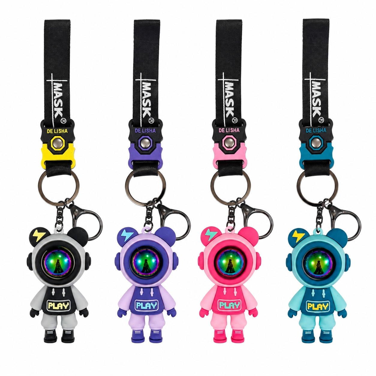 Set 12 Brelocuri Astronaut 7 cm pentru Chei și Ghiozdan – Diverse Culori, Model Space