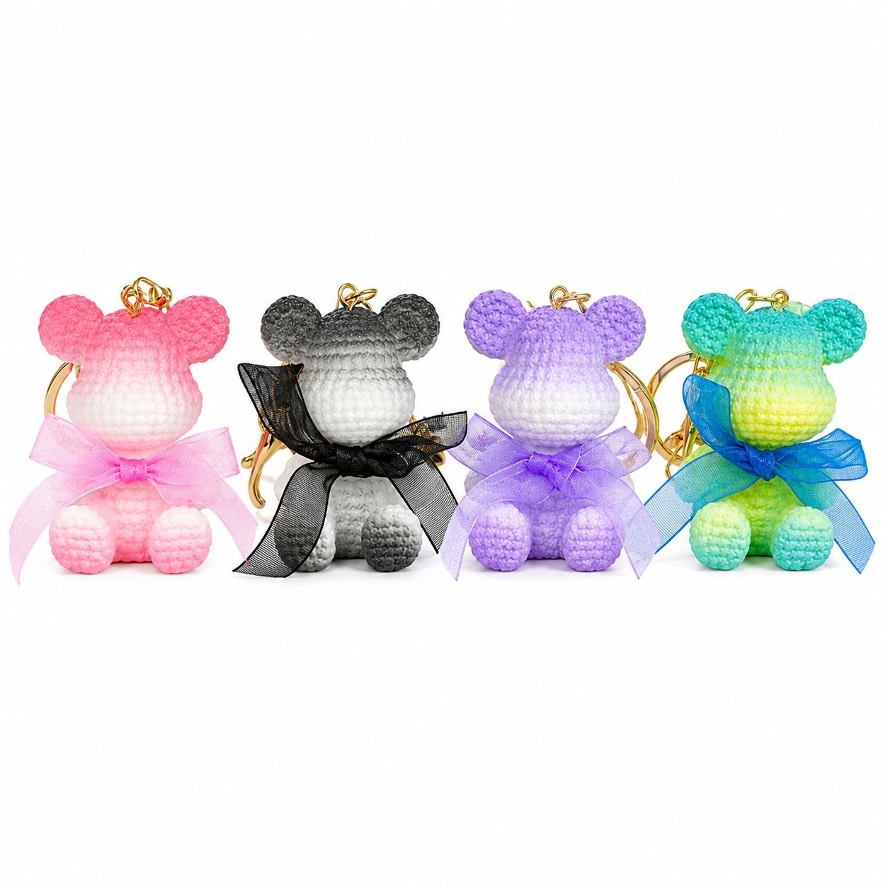 Set 12 Brelocuri Ursuleț cu Fundita 5,5 cm – Mix culori, Accesorii Colorate pentru Chei și Ghiozdane