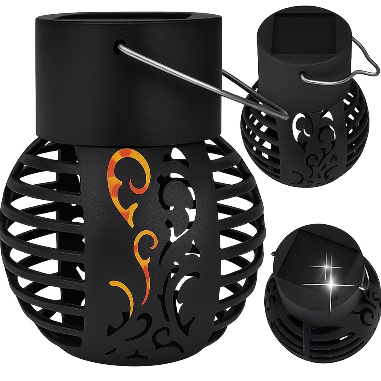 Set 4 Lămpi Solare de Grădină LED din Metal Negru, Design Modern 5