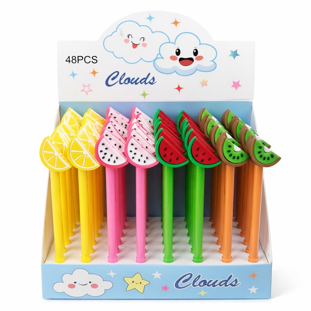 Set 48 pixuri cu gel și capac decorativ în formă de fruct, design colorat pentru copii 2