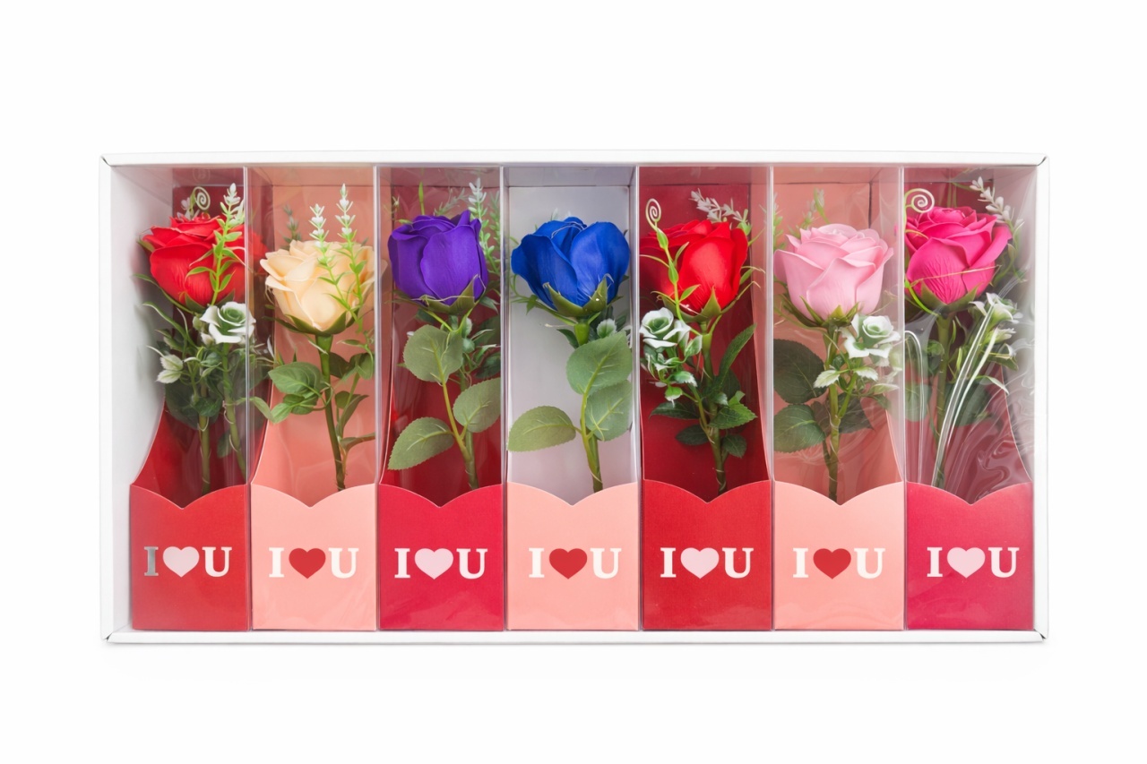 Set 7 flori artificiale cu LED si baterii incluse, ambalaj cadou I Love U, 26 x 7 cm 2