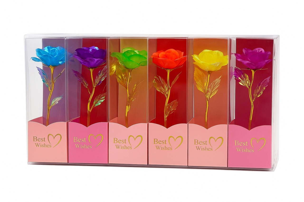 Set 7 trandafiri holografici cu LED, Best Wishes, multicolor, 26x7 cm, cadou elegant 2