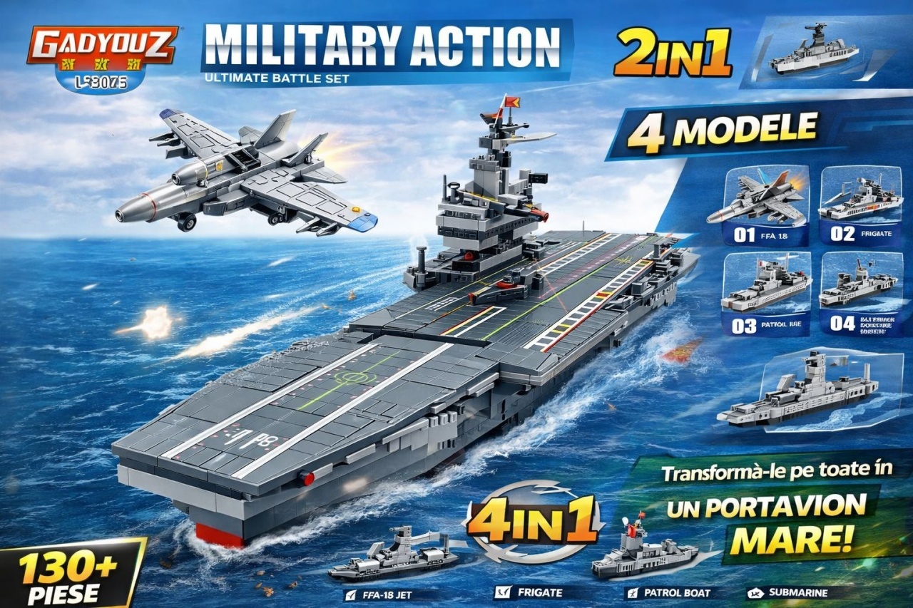 Set 8 jocuri constructie vehicule militare interconectabile, 4 modele, 109-120 piese 2