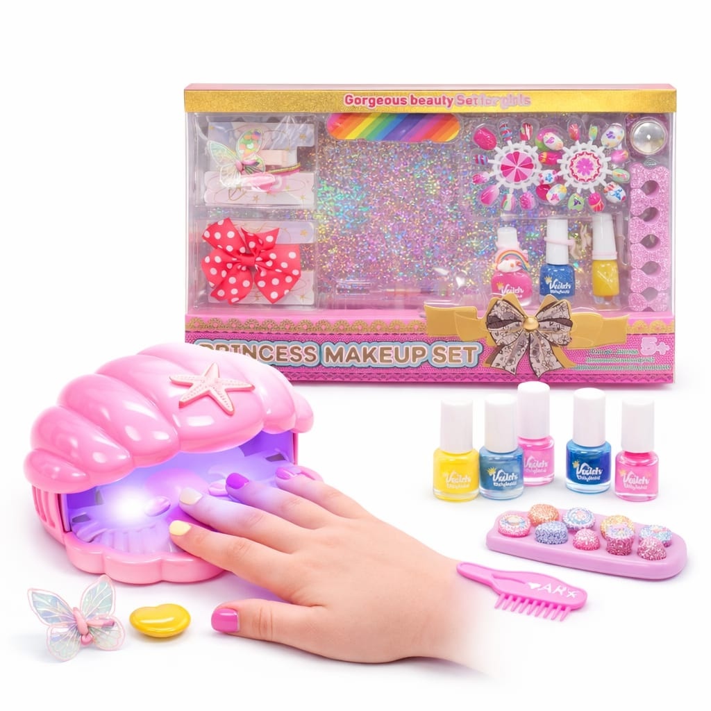 Set manichiura fetite cu lampa uscare, unghii false si accesorii, roz 4
