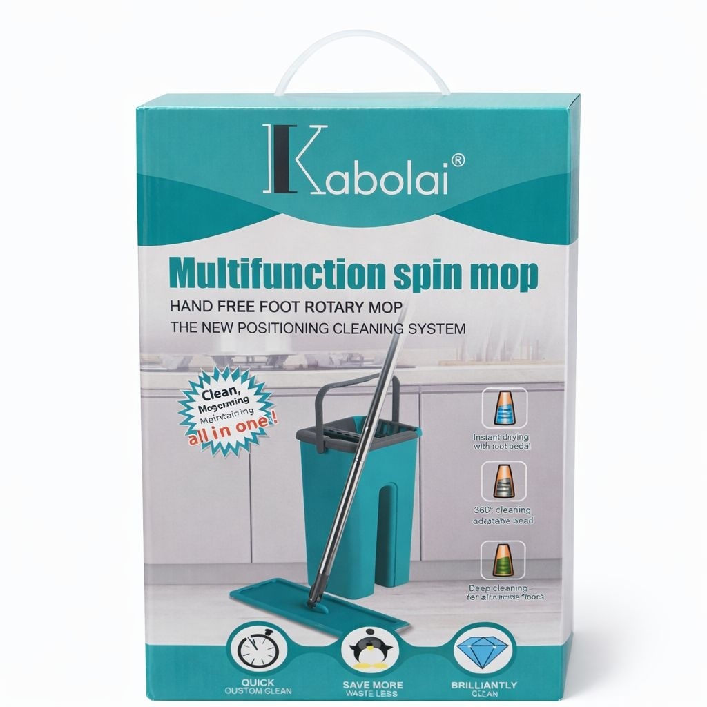 Set mop plat cu galeata si sistem stoarcere, curatare pardoseli 3