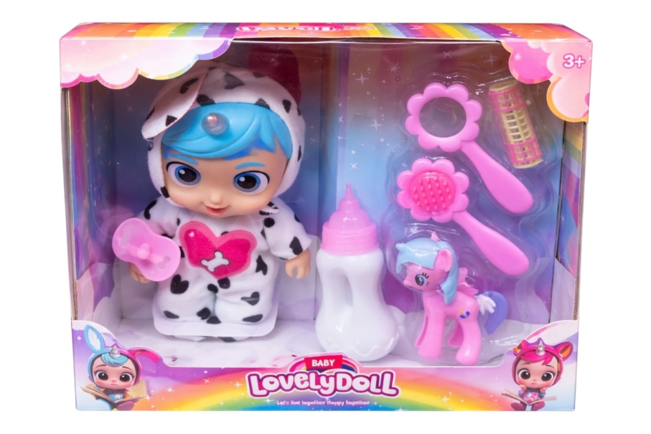 Set păpușă Lovely Doll cu accesorii - suzeta și biberon, 27 cm, multicolor 2