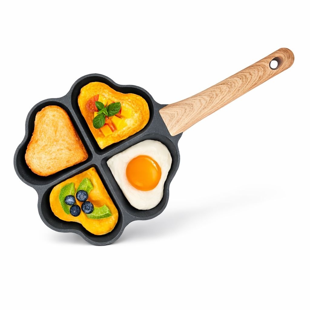 Tigaie din granit cu 4 secțiuni în formă de inimă, antiaderentă, 24 cm, gri