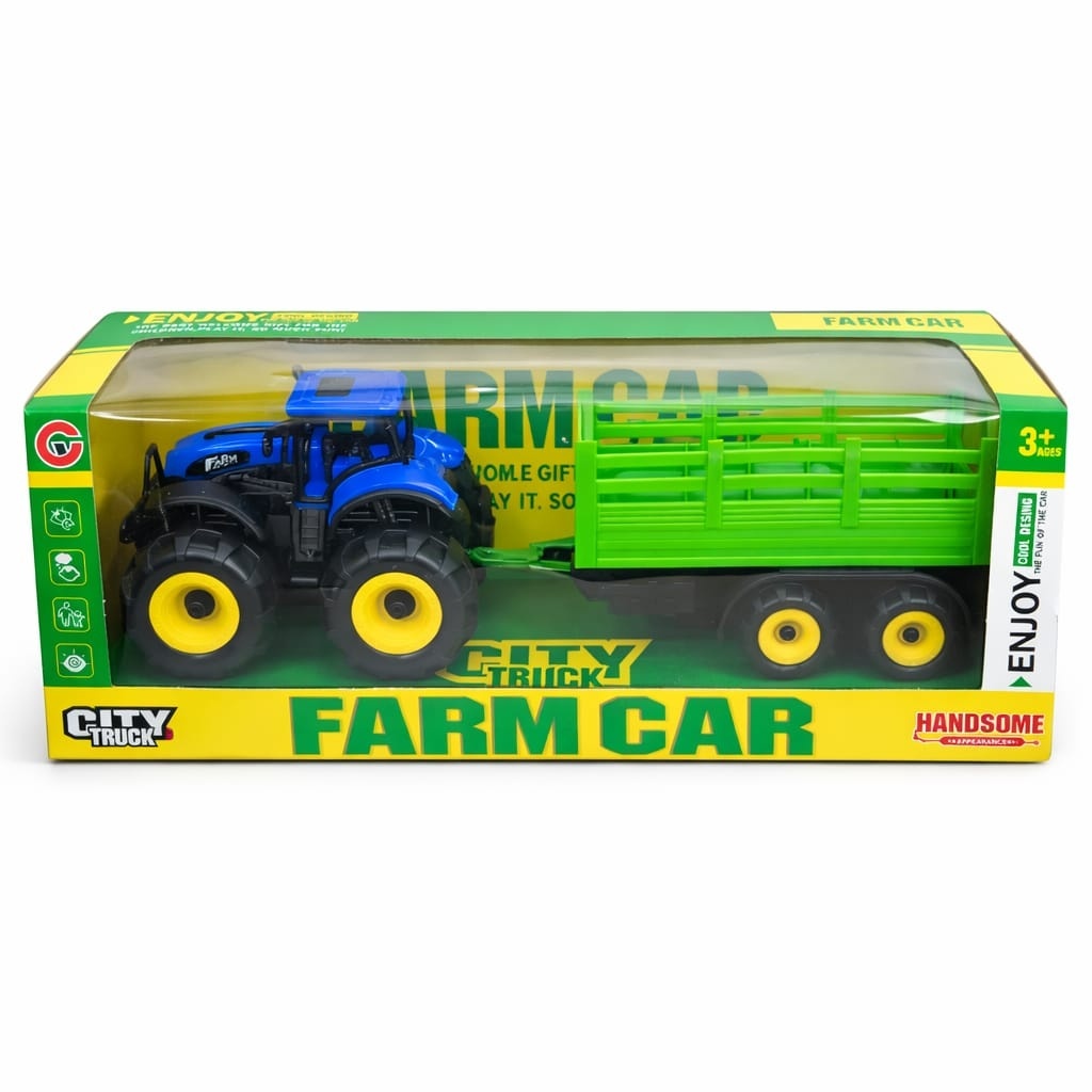 Tractor de jucărie cu remorcă, albastru, 30 cm, Farm Car, jucărie din plastic interactivă 2