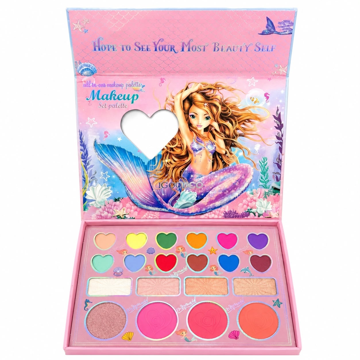 Trusă de Machiaj pentru Fetițe cu Oglindă – Paletă Makeup All-in-One, Farduri, Blush și Iluminator