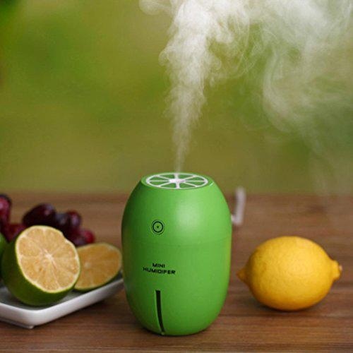 Umidificator aer portabil mini cu LED, aromaterapie, USB, design lamaie, verde 2