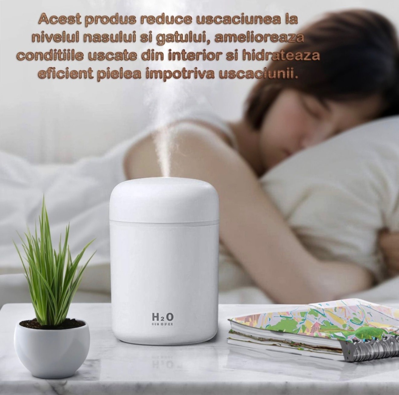 Umidificator Aer si Difuzor Aromaterapie 300ml, LED RGB, 2 Moduri Pulverizare, USB, Alb 5