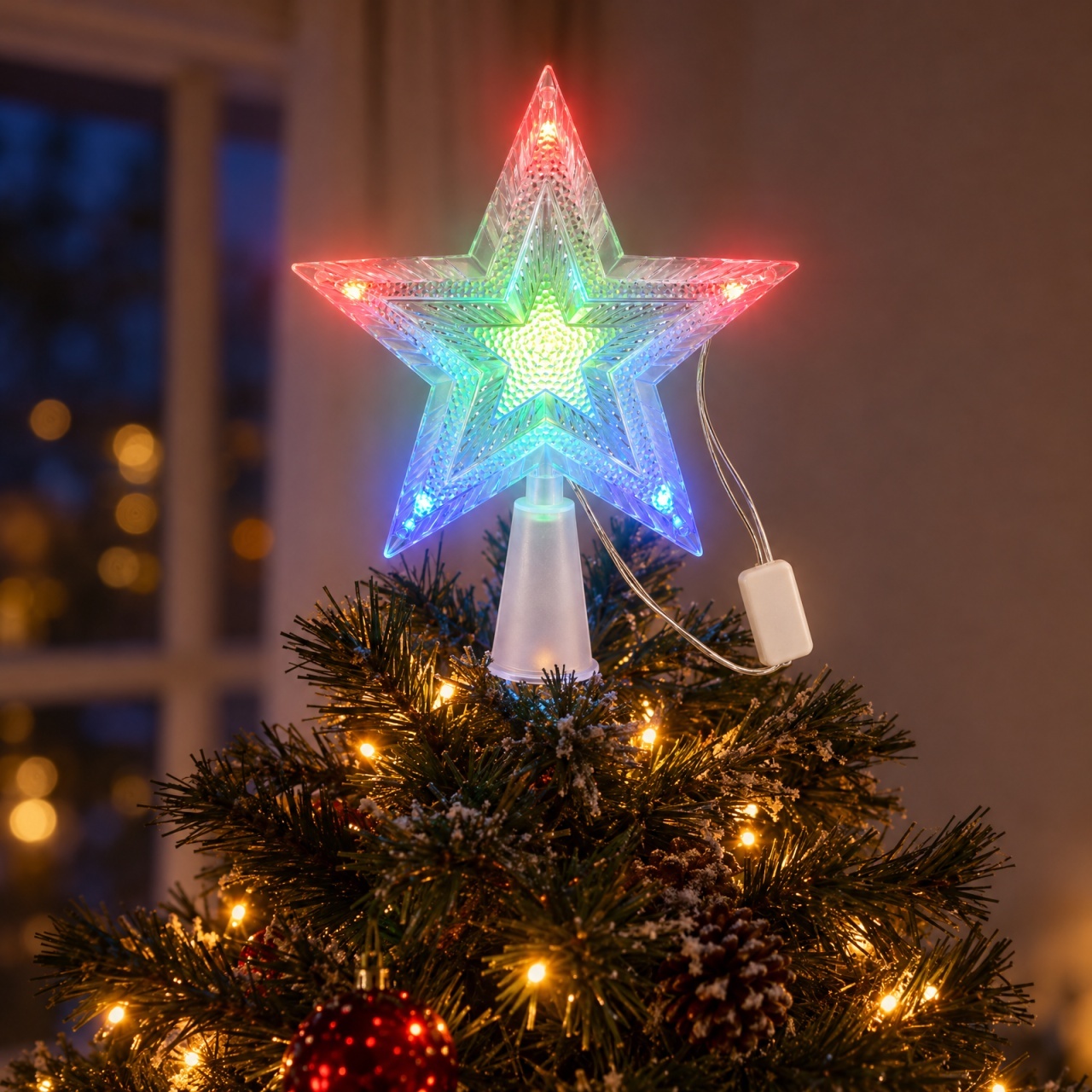 Vârf de brad cu LED, stea multicoloră, 10 LED-uri, plastic, 15,5 cm - Imagine 3